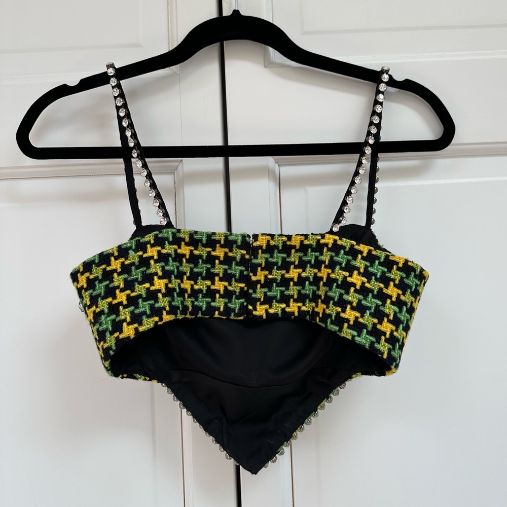 AREA NYC ✨GREEN TWEED CRYSTAL HEART TOP - Picture 13 of 15